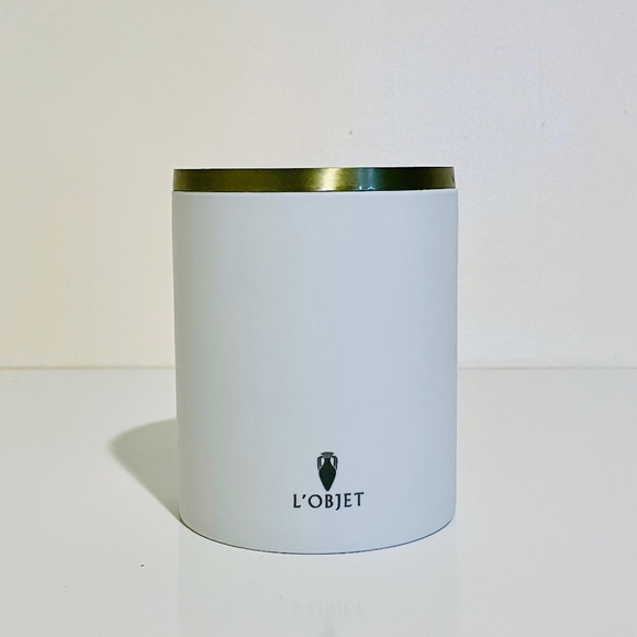 L'Objet Empty White Limoges Porcelain Candle Holder Jar Container with Brass Lid - Picture 2 of 11
